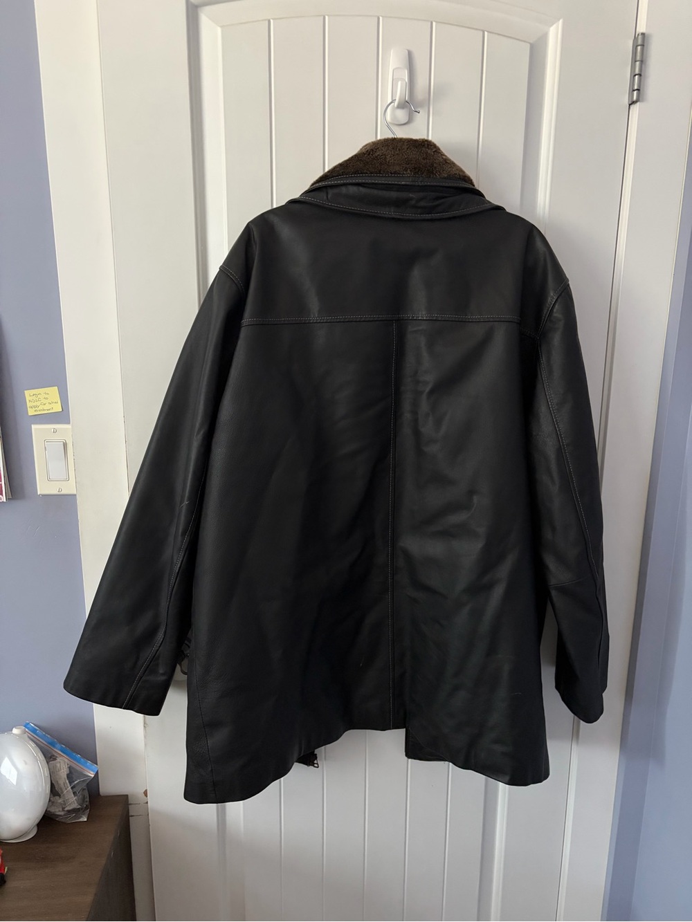 Danier Black Leather Jacket with Brown Collar Trim